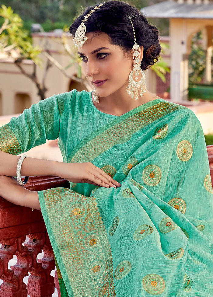 Sea Green Spun Silk Saree With Blouse Piece - Indian Silk House Agencies