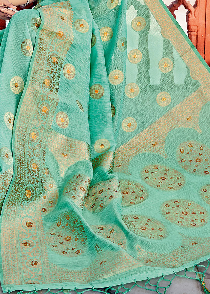 Sea Green Spun Silk Saree With Blouse Piece - Indian Silk House Agencies