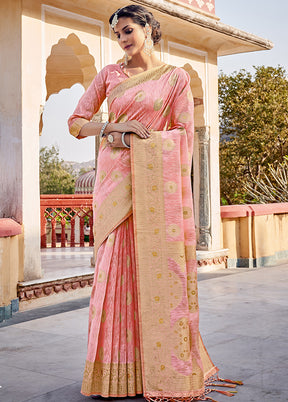 Peach Spun Silk Saree With Blouse Piece - Indian Silk House Agencies