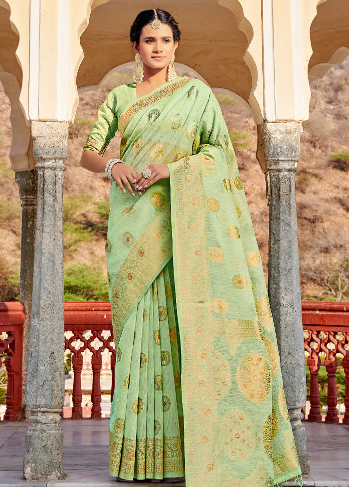 Light Green Spun Silk Saree With Blouse Piece - Indian Silk House Agencies