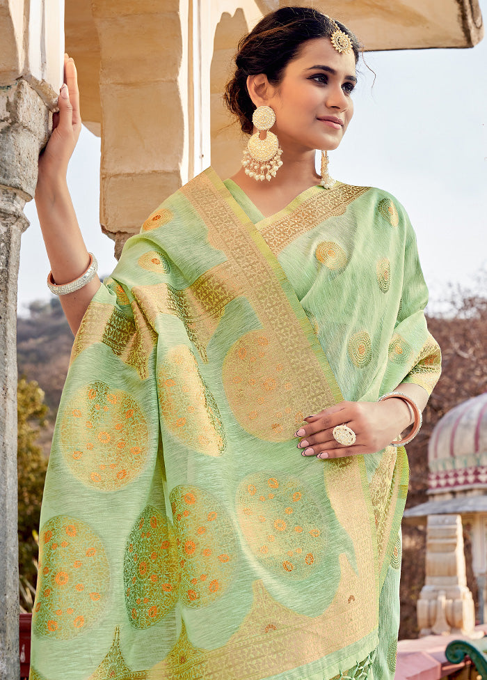 Light Green Spun Silk Saree With Blouse Piece - Indian Silk House Agencies