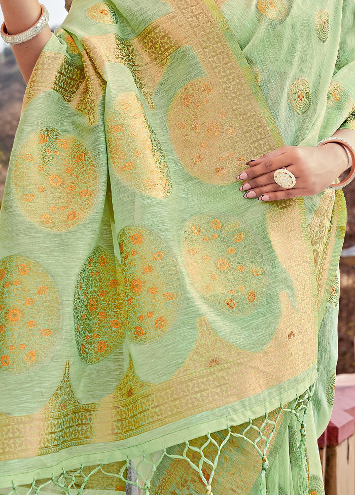 Light Green Spun Silk Saree With Blouse Piece - Indian Silk House Agencies