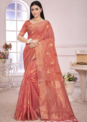 Peach Organza Saree With Blouse Piece - Indian Silk House Agencies