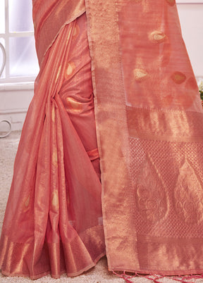 Peach Organza Saree With Blouse Piece - Indian Silk House Agencies