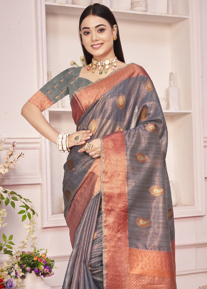 Grey Organza Saree With Blouse Piece - Indian Silk House Agencies