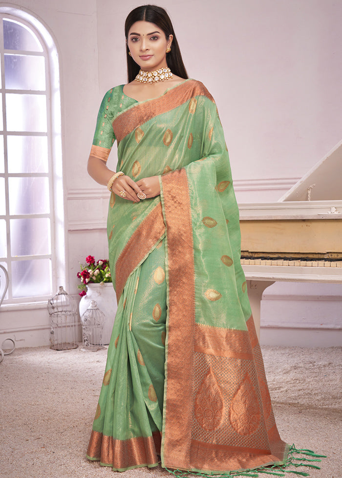 Sea Green Organza Saree With Blouse Piece - Indian Silk House Agencies