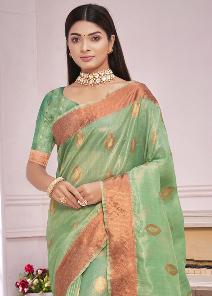 Sea Green Organza Saree With Blouse Piece - Indian Silk House Agencies