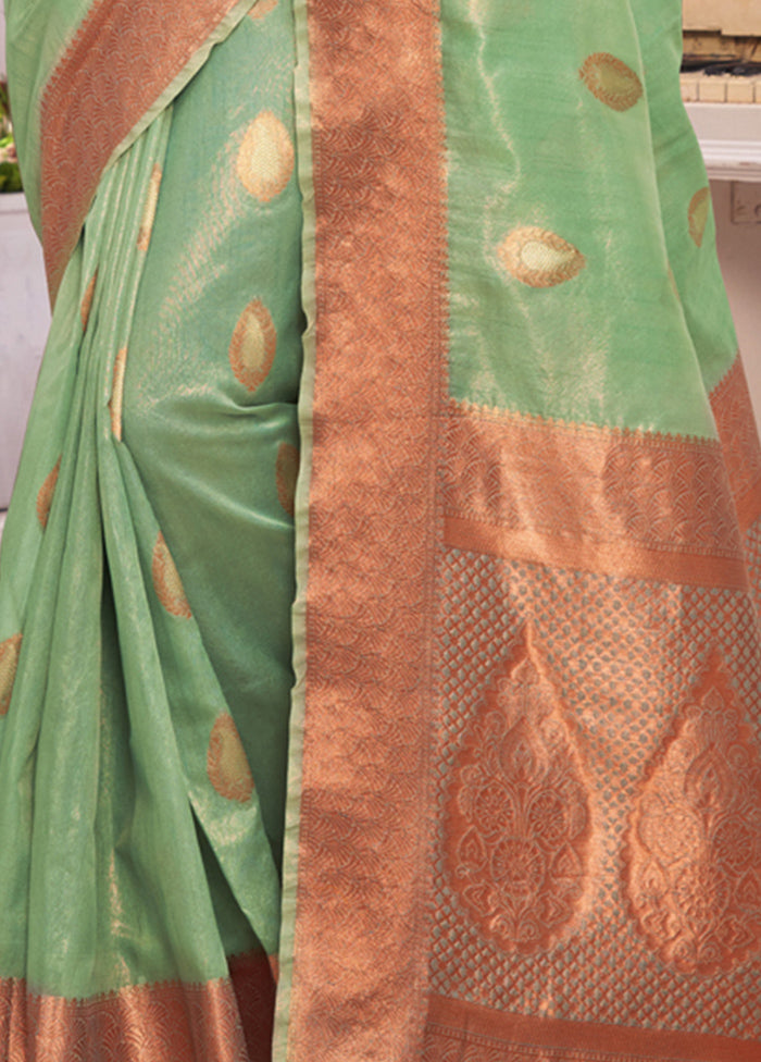 Sea Green Organza Saree With Blouse Piece - Indian Silk House Agencies