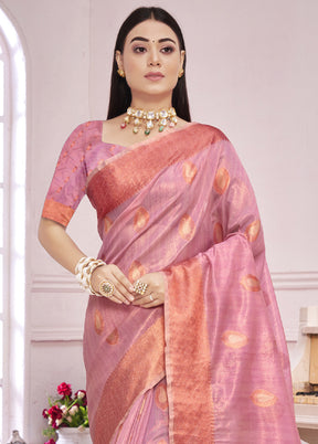 Pink Organza Saree With Blouse Piece - Indian Silk House Agencies