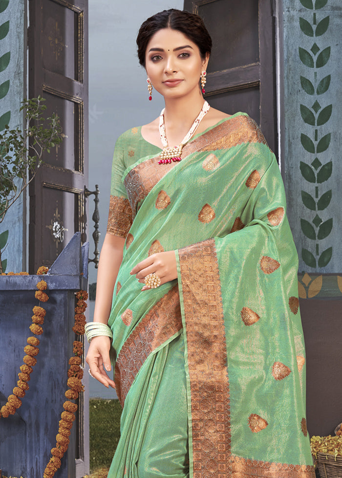 Green Organza Saree With Blouse Piece - Indian Silk House Agencies