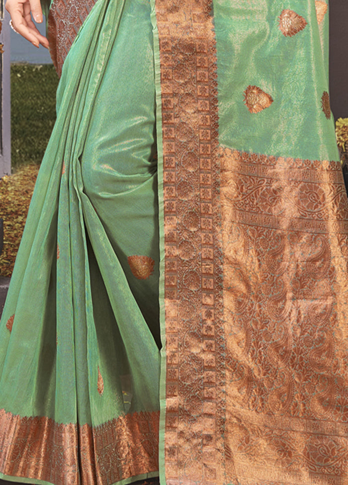 Green Organza Saree With Blouse Piece - Indian Silk House Agencies