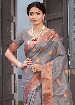 Grey Organza Saree With Blouse Piece - Indian Silk House Agencies