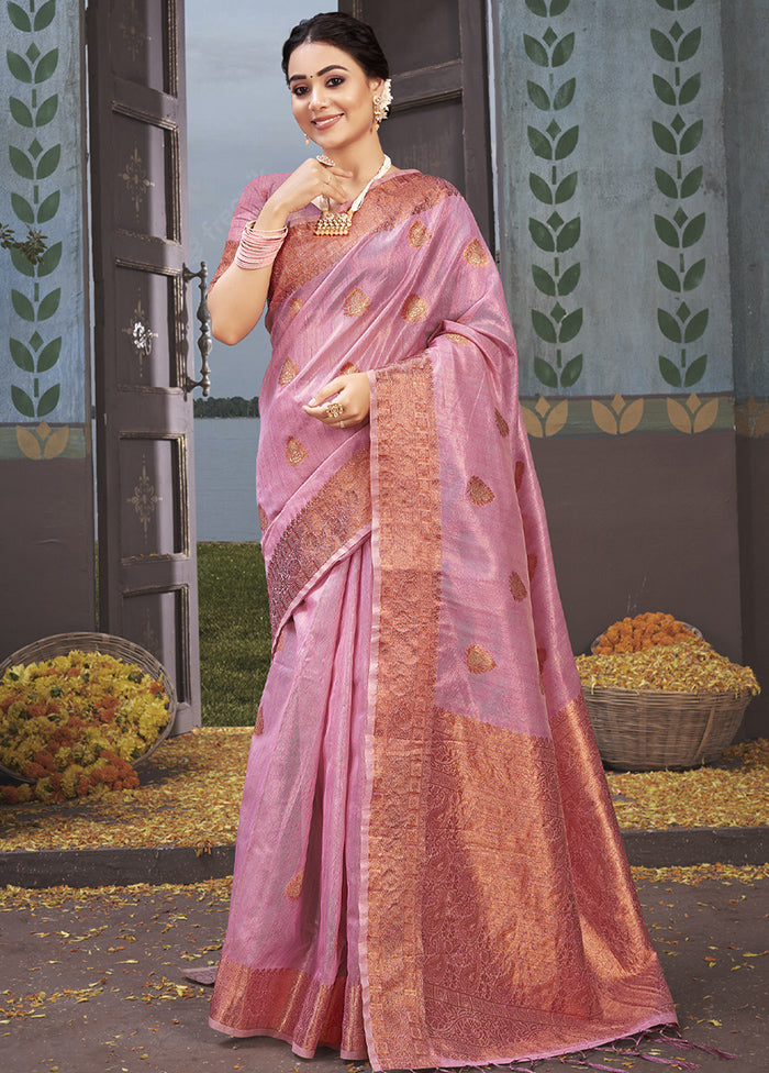 Pink Organza Saree With Blouse Piece - Indian Silk House Agencies