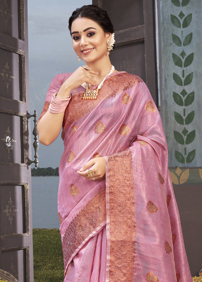 Pink Organza Saree With Blouse Piece - Indian Silk House Agencies