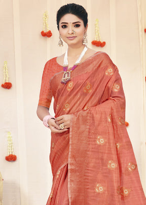 Peach Organza Saree With Blouse Piece - Indian Silk House Agencies