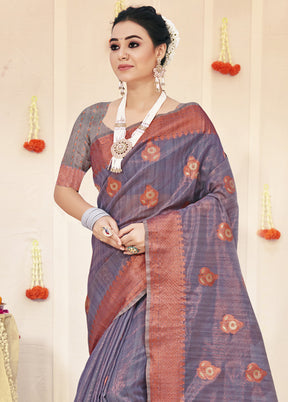 Grey Organza Saree With Blouse Piece - Indian Silk House Agencies