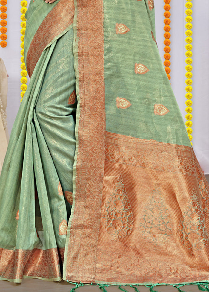 Green Organza Saree With Blouse Piece - Indian Silk House Agencies