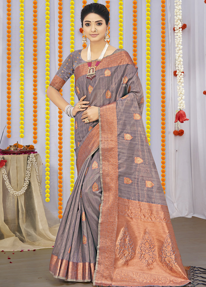 Grey Organza Saree With Blouse Piece - Indian Silk House Agencies