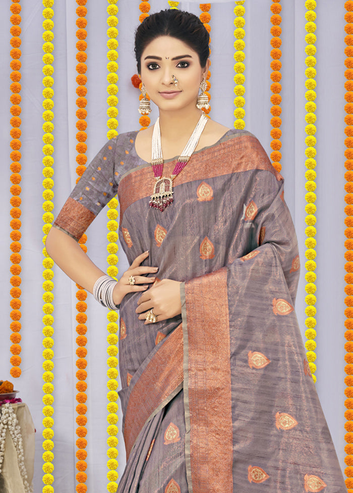 Grey Organza Saree With Blouse Piece - Indian Silk House Agencies