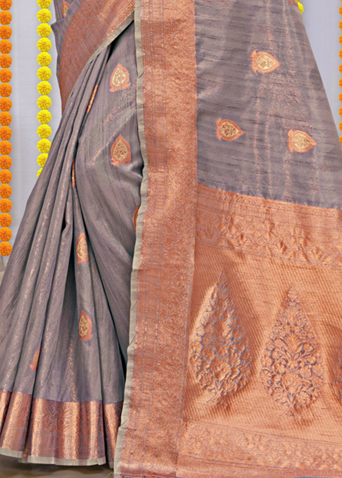 Grey Organza Saree With Blouse Piece - Indian Silk House Agencies