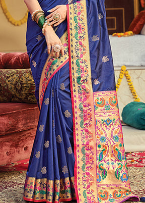 Navy Blue Spun Silk Saree With Blouse Piece - Indian Silk House Agencies