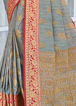 Grey Spun Silk Saree With Blouse Piece - Indian Silk House Agencies