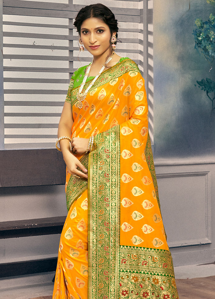 Yellow Spun Silk Saree With Blouse Piece - Indian Silk House Agencies