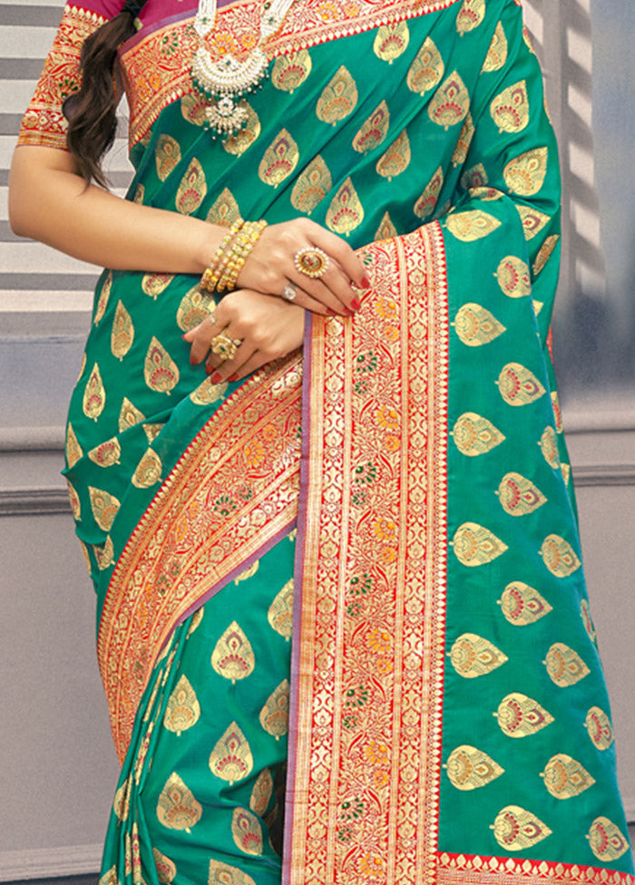 Green Spun Silk Saree With Blouse Piece - Indian Silk House Agencies