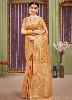 Orange Linen Silk Saree With Blouse Piece - Indian Silk House Agencies