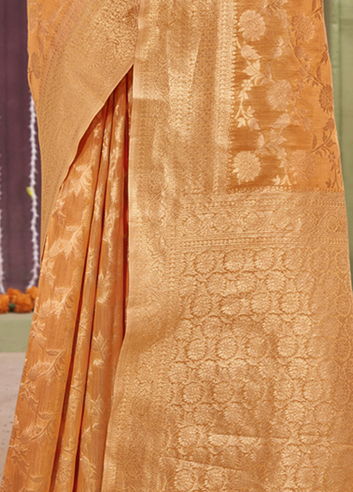 Orange Linen Silk Saree With Blouse Piece - Indian Silk House Agencies