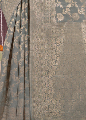 Grey Linen Silk Saree With Blouse Piece - Indian Silk House Agencies