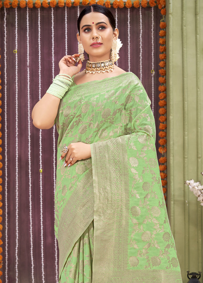 Green Linen Silk Saree With Blouse Piece - Indian Silk House Agencies