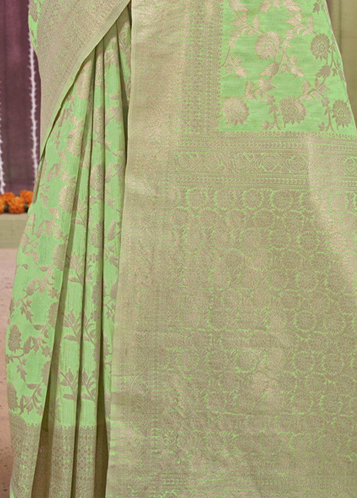 Green Linen Silk Saree With Blouse Piece - Indian Silk House Agencies