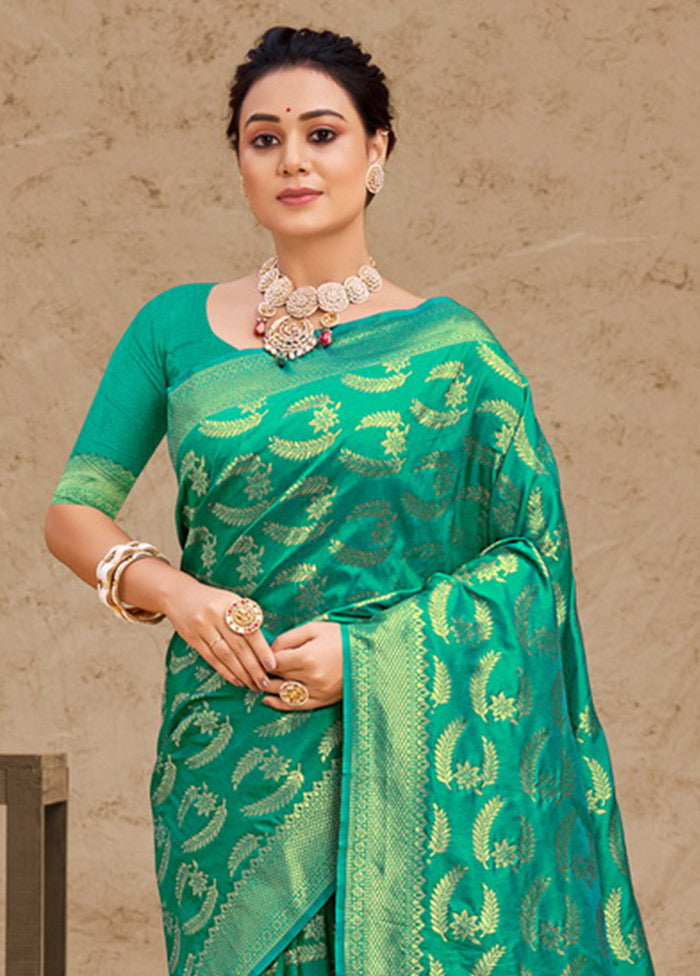 Rama Spun Silk Saree With Blouse Piece - Indian Silk House Agencies