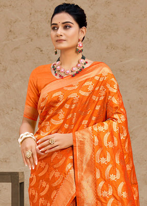 Orange Spun Silk Saree With Blouse Piece - Indian Silk House Agencies