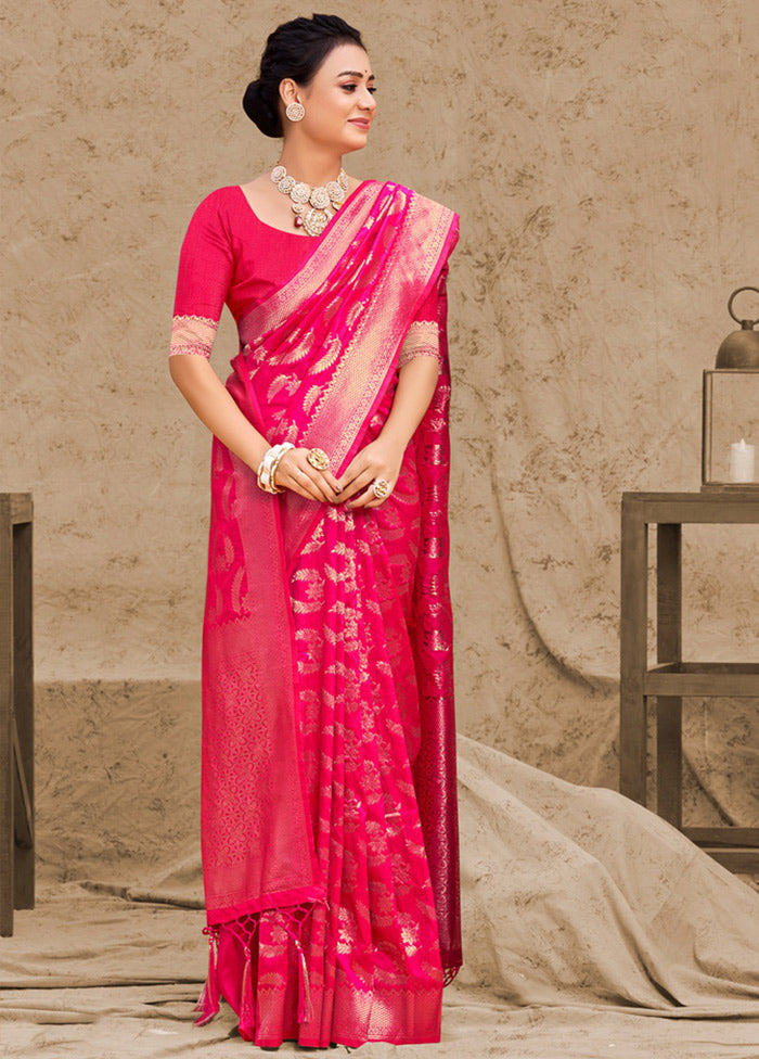 Magenta Spun Silk Saree With Blouse Piece - Indian Silk House Agencies