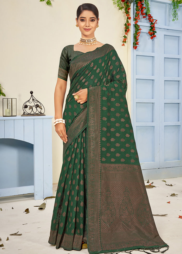 Green Cotton Saree With Blouse Piece - Indian Silk House Agencies