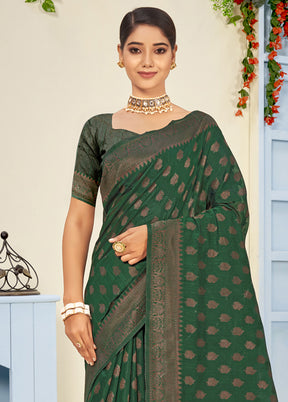 Green Cotton Saree With Blouse Piece - Indian Silk House Agencies