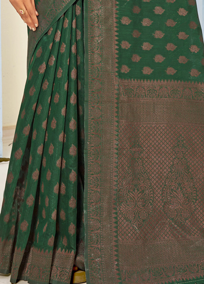 Green Cotton Saree With Blouse Piece - Indian Silk House Agencies