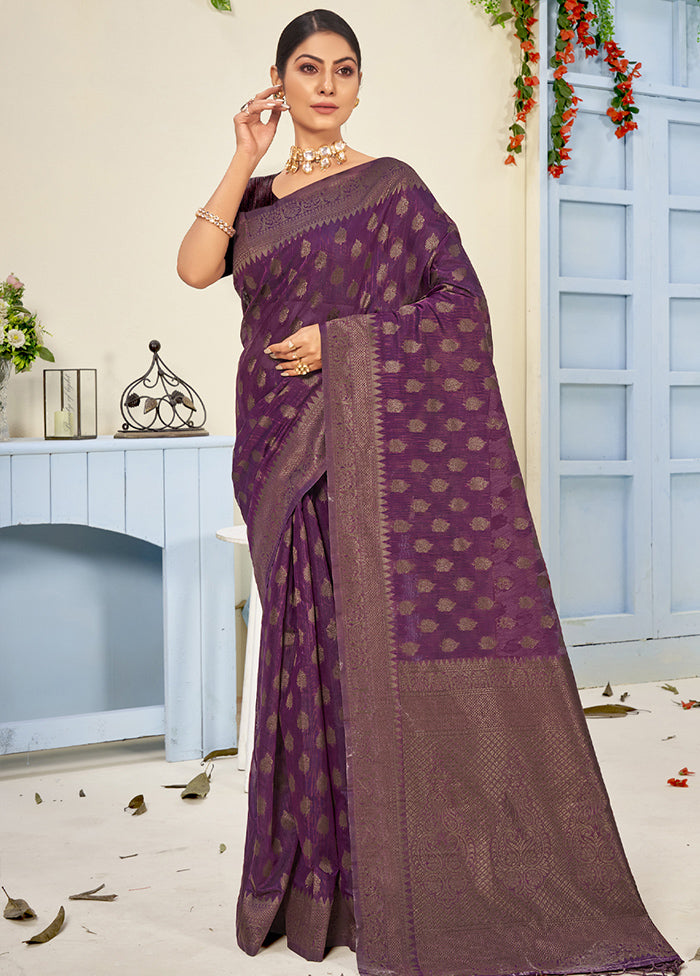 Purple Cotton Saree With Blouse Piece - Indian Silk House Agencies