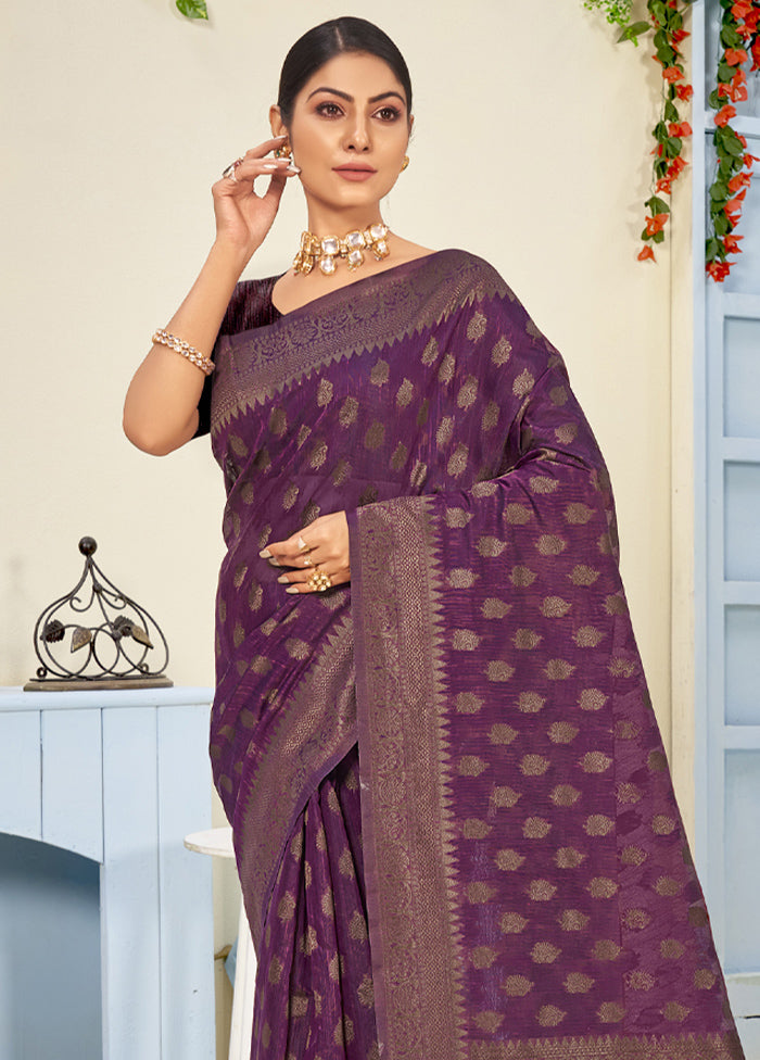 Purple Cotton Saree With Blouse Piece - Indian Silk House Agencies