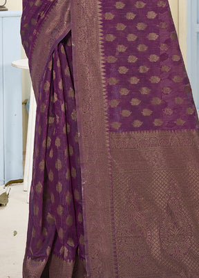 Purple Cotton Saree With Blouse Piece - Indian Silk House Agencies