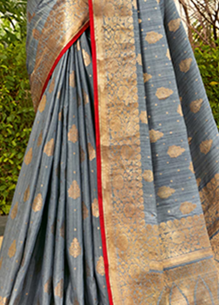 Grey Spun Silk Saree With Blouse Piece - Indian Silk House Agencies