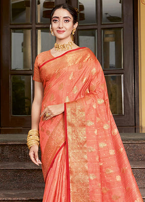 Peach Spun Silk Saree With Blouse Piece - Indian Silk House Agencies