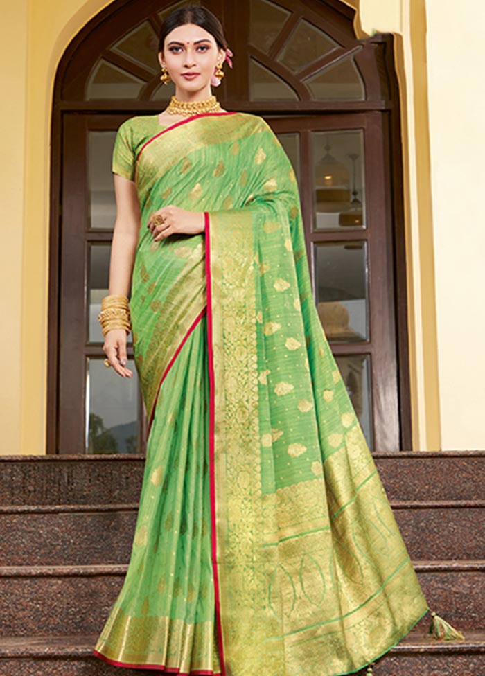 Light Green Spun Silk Saree With Blouse Piece - Indian Silk House Agencies