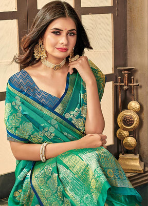 Sea Green Spun Silk Saree With Blouse Piece - Indian Silk House Agencies