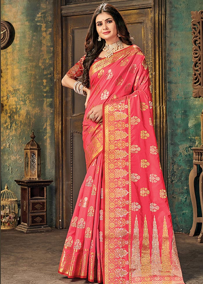 Pink Spun Silk Saree With Blouse Piece - Indian Silk House Agencies