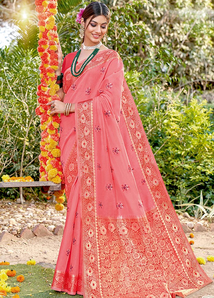 Pink Spun Silk Saree With Blouse Piece - Indian Silk House Agencies