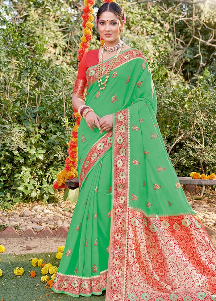 Sea Green Spun Silk Saree With Blouse Piece - Indian Silk House Agencies