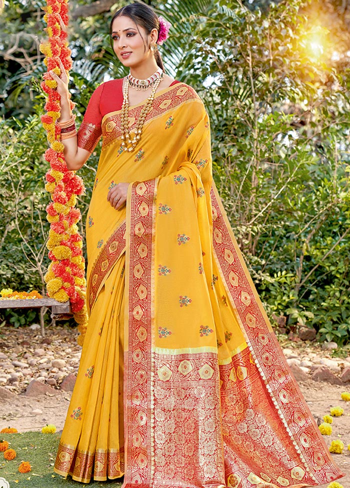 Mustard Spun Silk Saree With Blouse Piece - Indian Silk House Agencies